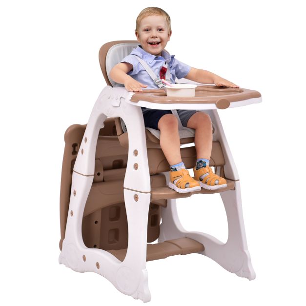 Chaise haute 4en1 convertible en chaise en bois pour enfants, jaune