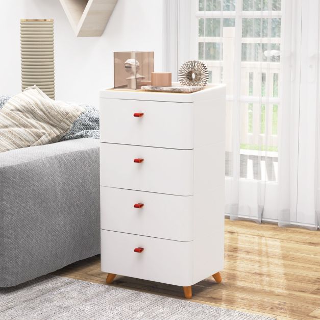Commode 6 Tiroirs Blanche - Meuble Rangement étroit - Pour Chambre, Salon, Couloir