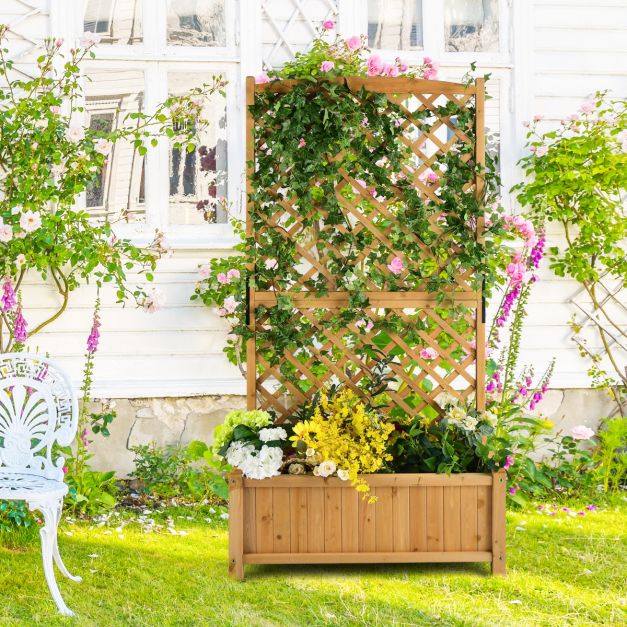 Jardinire  Treillis Bois de Sapin avec 4 Trous de Drainage 90x44,5x180 CM  Bac  Fleurs Extrieur pour Plantes Grimpantes Orange/Naturel - Costway