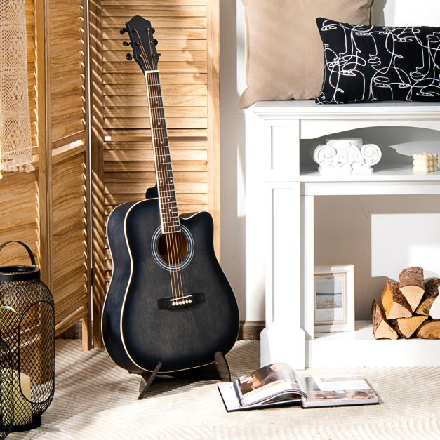 Guitare Acoustique 104 cm avec Sac Sangle Accordeur Electronique Capo  Médiators 6 Cordes Supplémentaires pour Débutants Noir - Costway