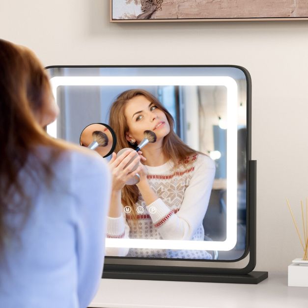 Miroir de maquillage à luminosité réglable, 22 LED et grossissement 1X/2X/3X, double