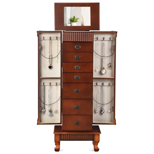 Boîte à bijoux vintage en bois noyer et orme avec miroir . (Neu (gemäss