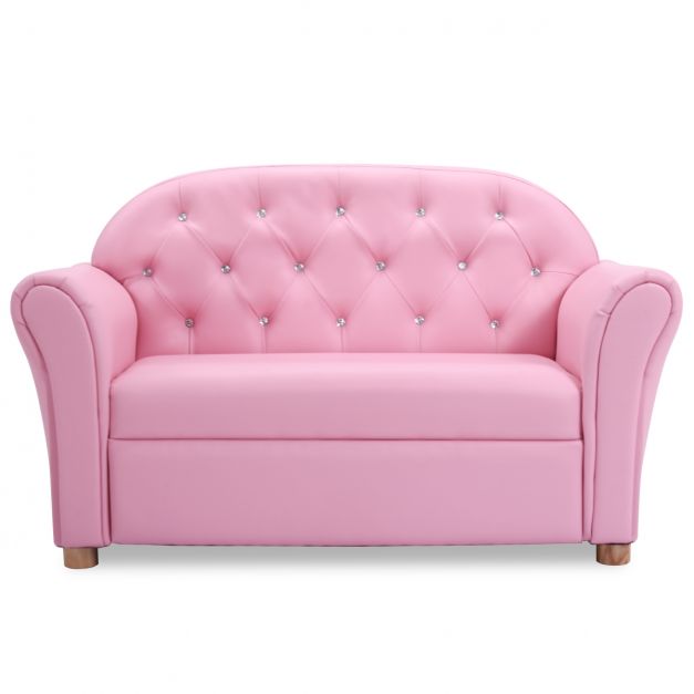 Canapé pour Enfant avec 2 Places 94 x 43 x 57 CM de Style Princesse Dossier  Haut Rose - Costway