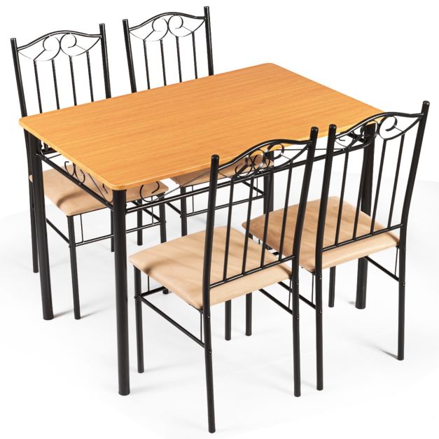 Ensemble Table et 4 Chaises Table à Manger avec 4 Chaises Rembourrées Cadre  en Métal pour Cuisine Restaurant Salon - Costway