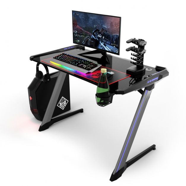 Bureau Gaming Table de Jeu pour Gamer avec Interface USB 5V 2A et 6  Lumières RGB en 3 Modes - Costway