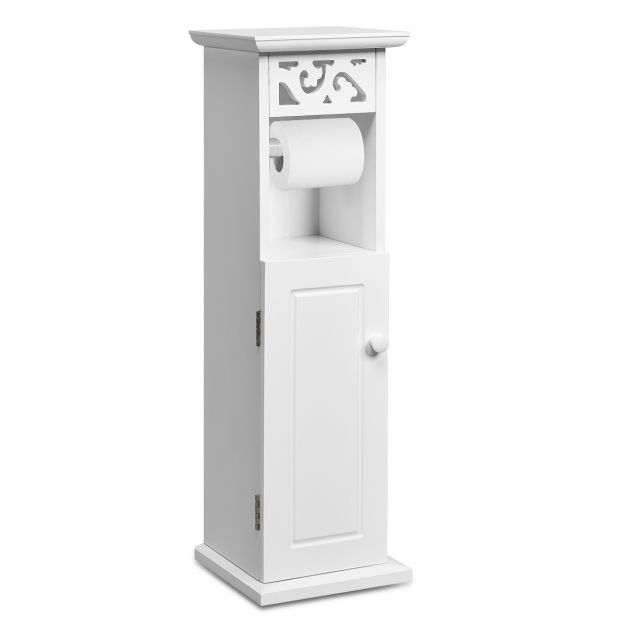 Armoire WC Meuble de Salle de Bain avec 1 Support Papier et 2 Tablettes de  Rangement Blanc - Costway