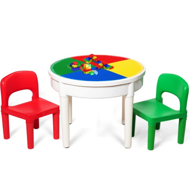 Table ronde Lego en bois avec bac de rangement et 4 tabourets