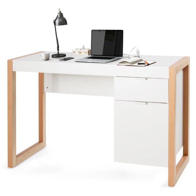 SDHYL Bureau avec tiroirs, petit bureau de 109,2 cm avec rangement, bureau  d'étude, table d'ordinateur blanche pour bureau à domicile, chambre à