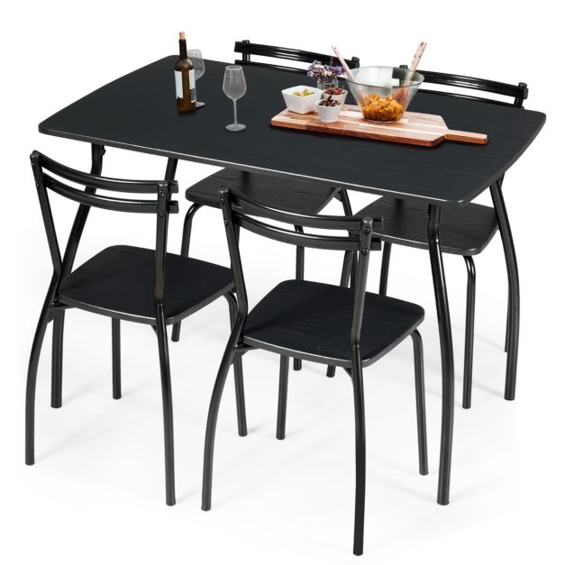 Ensemble Table et 4 Chaises Table à Manger avec 4 Chaises Cadre en Métal  pour Salle à Manger Restaurant Salon Noir - Costway