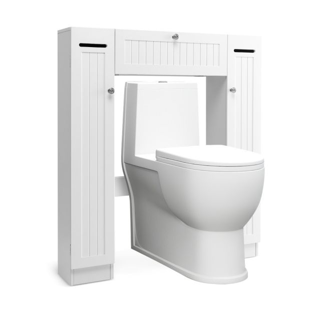 COSTWAY Meuble WC au-Dessus de Toilettes en Bois 4 Étagères avec Porte  Coulissante, Meuble de Rangement Moderne de Salle de Bain avec Dispositif