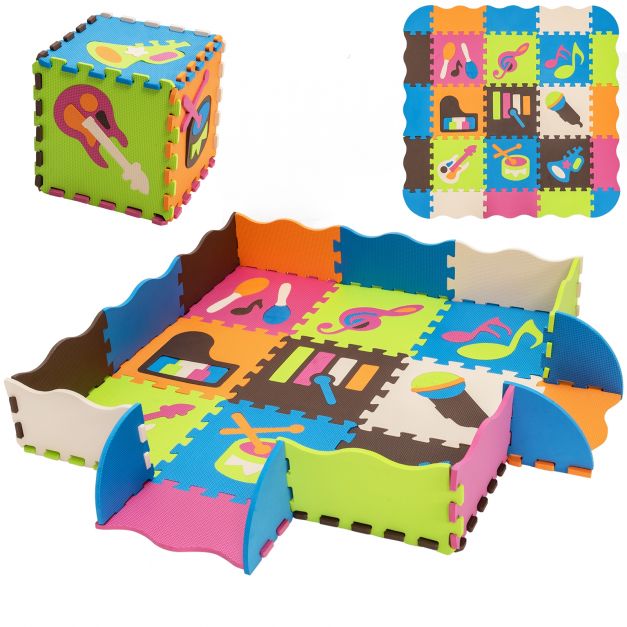 Tapis de Sol Puzzle en Mousse avec Clôture à 50 Pièce Tapis Mousse  Multicolore avec Motif d'Instrument de Musique - Costway