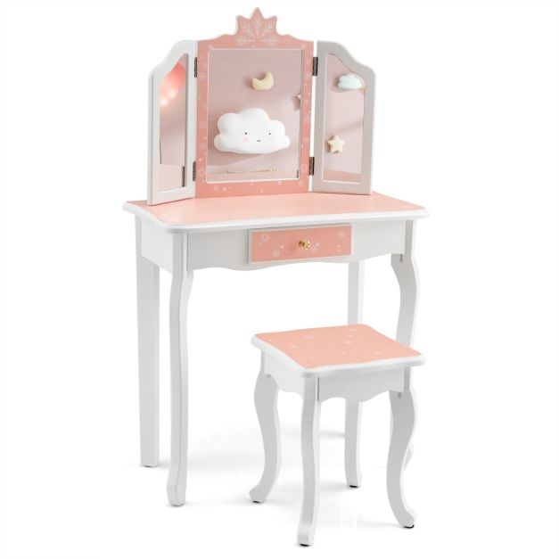 Table de maquillage Teamson Kids en bois blanc avec chaise, miroir
