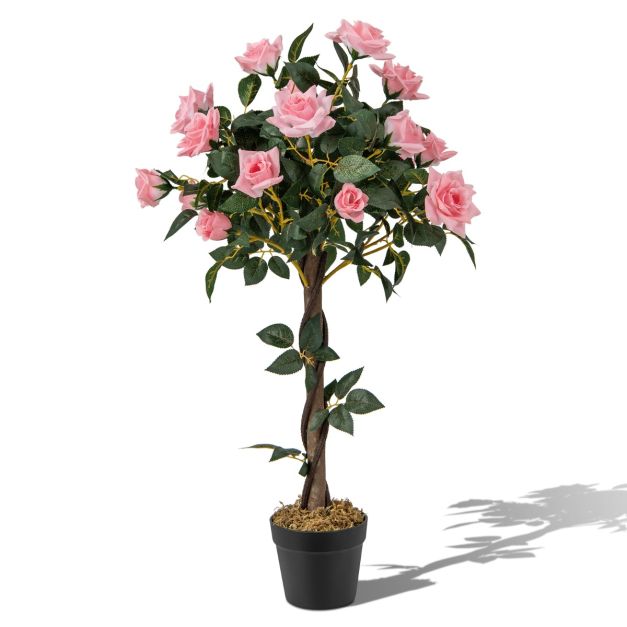 COSTWAY Lot De 4 Plantes Artificielle En Pot Écologique