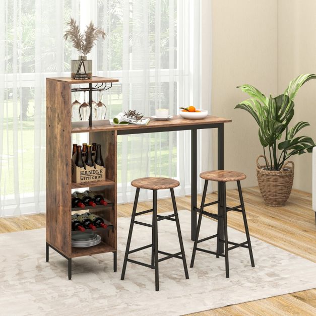 Ensemble Table De Bar Mange-debout + 2 Tabourets – 120 X 40 X 121 Cm, Multicolore