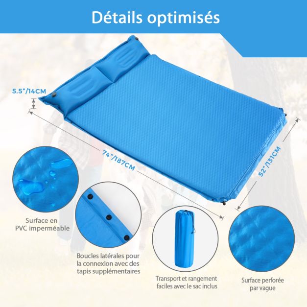 Matelas De Camping Gonflable POWERLIX Avec Oreiller Intégré Vert
