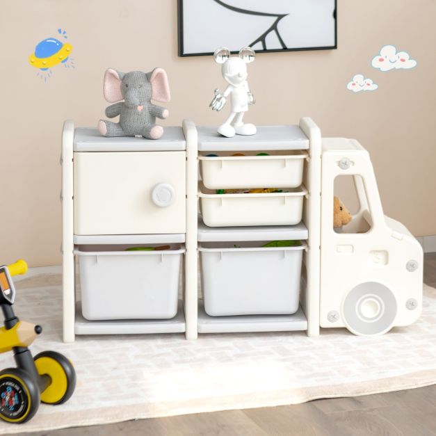 Lot de 2 meubles de rangement enfant 4 bacs de rangement, naturel