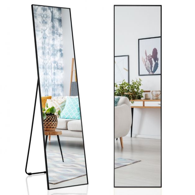 Miroir Pleine Longueur 160 x 40 CM Miroir sur Pied avec Cadre en Alliage  d'Aluminium pour Chambre Salon Entrée Noir - Costway