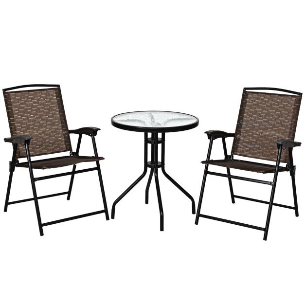 Salon de jardin table d'extérieur ronde pliante 80cm 2 chaises