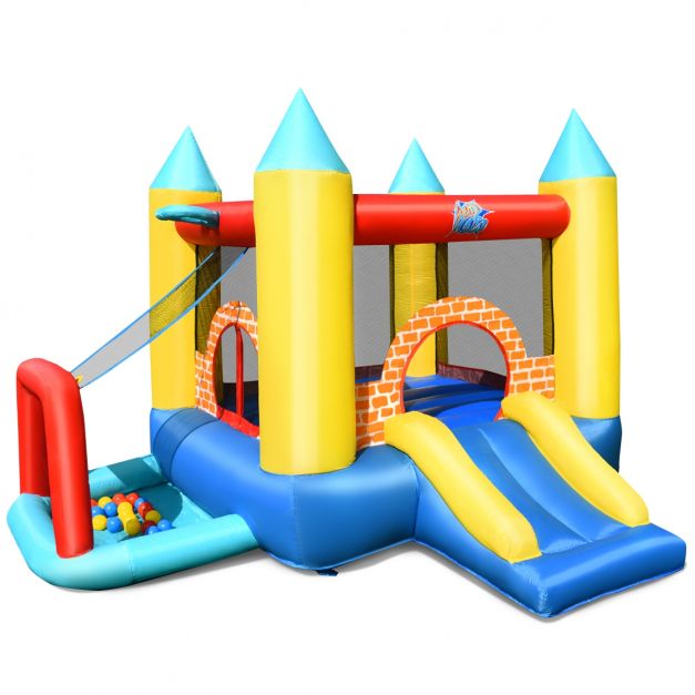 Costway château gonflable enfant avec mur d'escalade ballon basket piscine  trampoline pour 3-4 enfants jusqu'à 120kg,structure gonflable pour jardin  avec sac 383x313x182cm(avec souffleur 450w) - Conforama