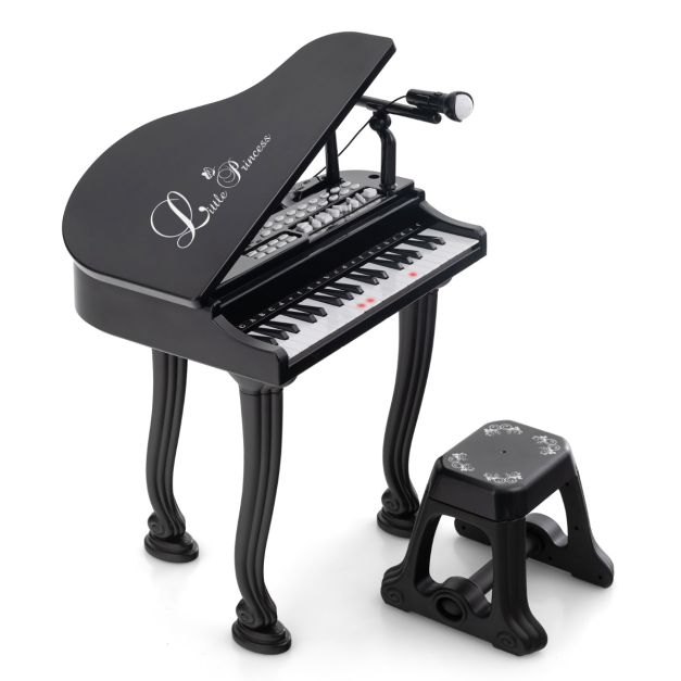Piano Jouet Multifonctionnel pour Enfants à 37 Touches Microphone Mode  d'Enseignement Led Piano Électronique pour Enfants Noir