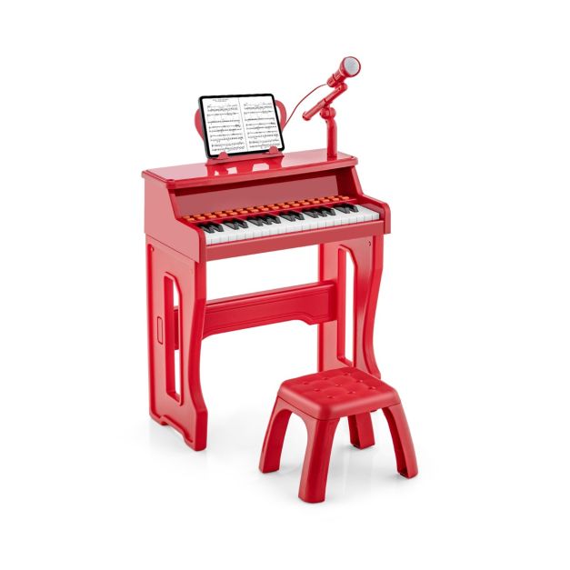 Piano pour Enfants à 37 Touches Instrument Musical Électronique avec  Microphone Réglable Support de Partitions Détachable et Tabouret Rouge -  Costway