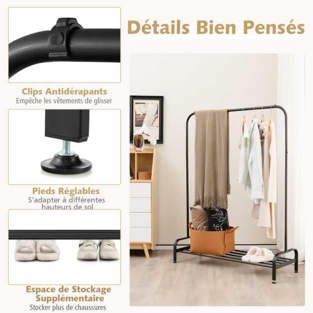 HUOLE Portant Penderie à vêtement Porte-Manteau Avec deux étagères Blanc H 160 cm - Maison