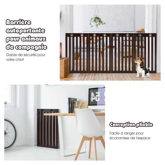 Barrière De Sécurité Pour Chien SOARS 204x60 Cm - 4 Panneaux Pliables En Bois MDF, Stable Sans Installation | Pour Escalier, Porte, Salon (Marron) - 5