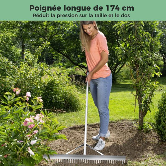 Râteau à chaume en acier, robuste et durable, râteau à gazon polyvalent avec poignée pour nettoyer l'herbe morte, râteau à sol de jardin | Leroy Merlin