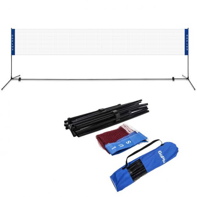 Filet de Badminton Portable de 5,1 M Pliable Réglable sur 2 Hauteurs en  Polyéthylène avec Supports et Sac de Transport - Costway