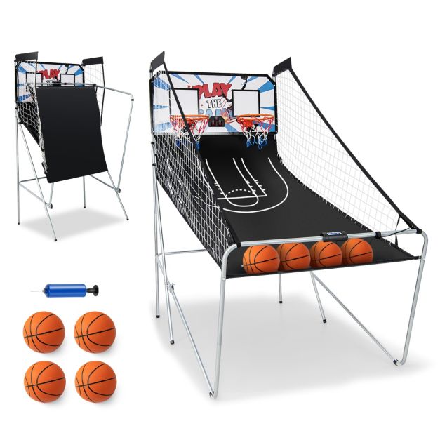 Panier de Basketball Pliable à Double Panier 4 Balles Pompe de Gonflage Jeu  de Basketball Arcade pour 1 à 4 Joueurs - Costway