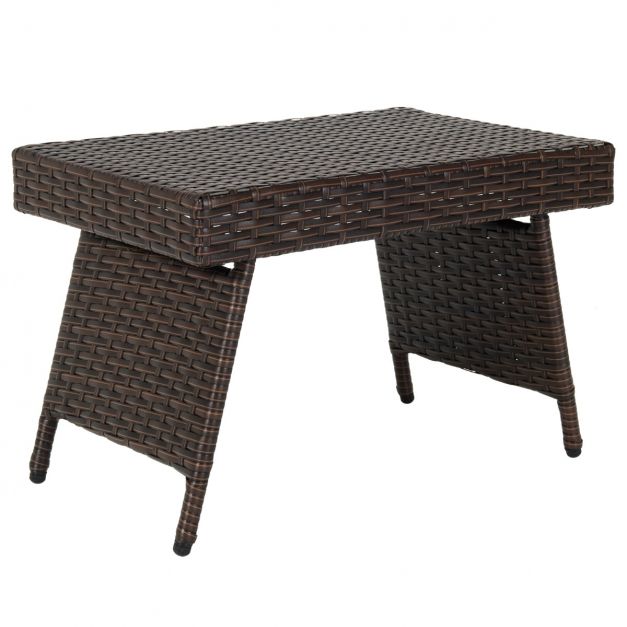 Table Basse Pliante en Rotin 60 x 40 x 40 CM Table d'Appoint avec  Coussinets de Pied Réglables pour Jardin/Salon/Terrasse - Costway