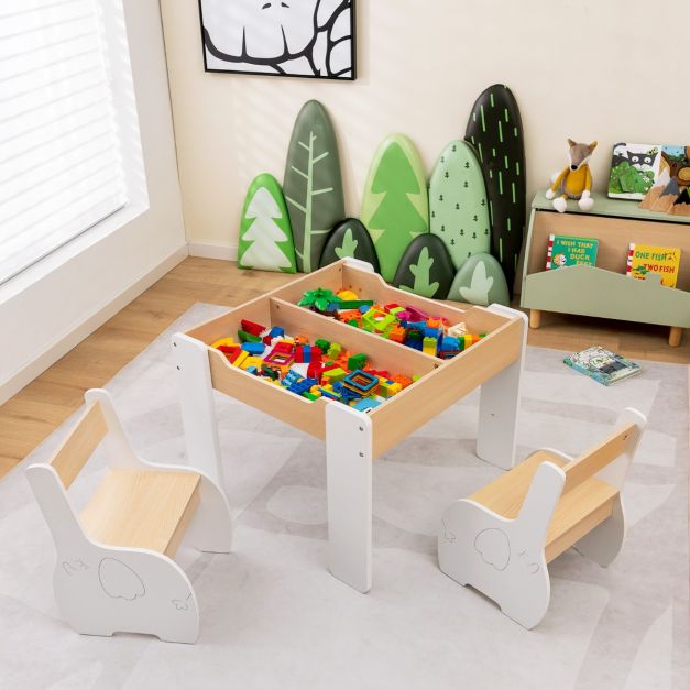 Table Enfant Avec Tableau Amovible 2 Faces, 2 Boîtes, Chaise Incluse, MDF, 3-7 Ans