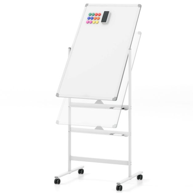 Tableau Blanc Magnétique Mobile DexBoard - Double Face - 101.6x71.1 Cm - Roulettes Et Étagère - Bureau/Classe