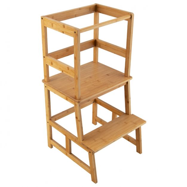 Tabouret Chaise pliante Échelle de 3 niveaux Tabouret Escalier en bois  Multifonctionnel, 57 x 38 x 65 cm, Naturel - Costway