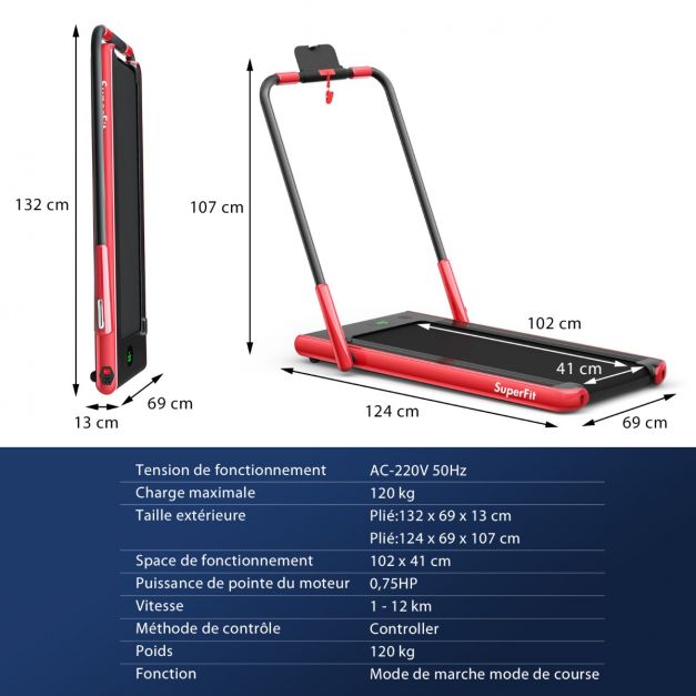 Tapis de course électrique pliable pour maison, écran led