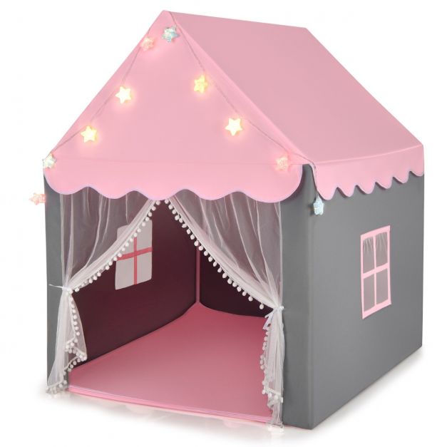 Tente de Jeux pour Enfants Cabane Enfant Interieur avec Tapis Lavable  Lumières Étoiles 105 x 121 x 136 cm Rose - Costway