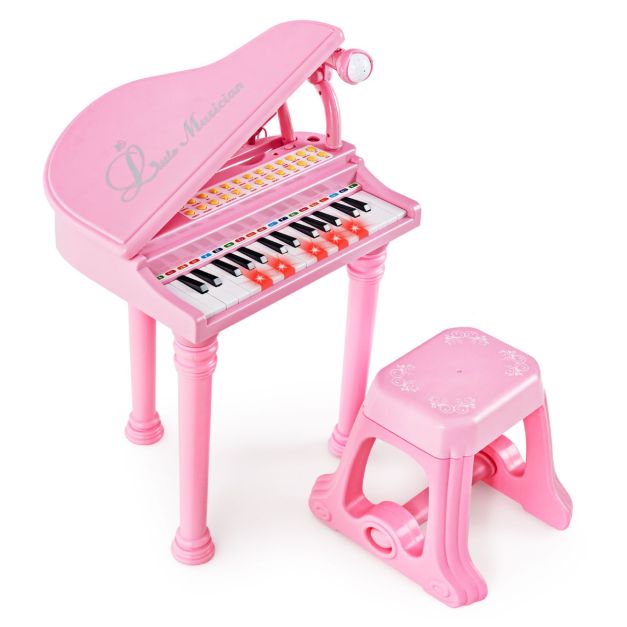 DWW-piano Enfant Fille 1 2 3 Ans, Piano Jouet Rose Bebe Avec Mikrofon-31  Berører Rose