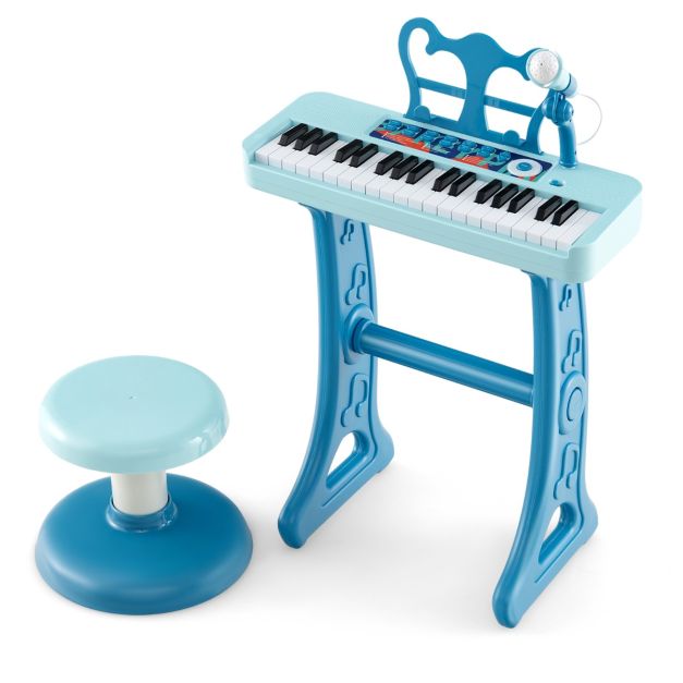 Costway piano numérique 30 touches pour enfants avec tabouret & pupitre,  clavier electronique en bois de bouleau avec couvercle rabattable,  instrument de musique pour enfants de 3-8 ans (rose)… - Conforama