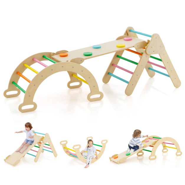 Parcours De Motricité Montessori En Bois Massif Pour Enfants - Arche D'escalade 2 En 1 Avec Coussin