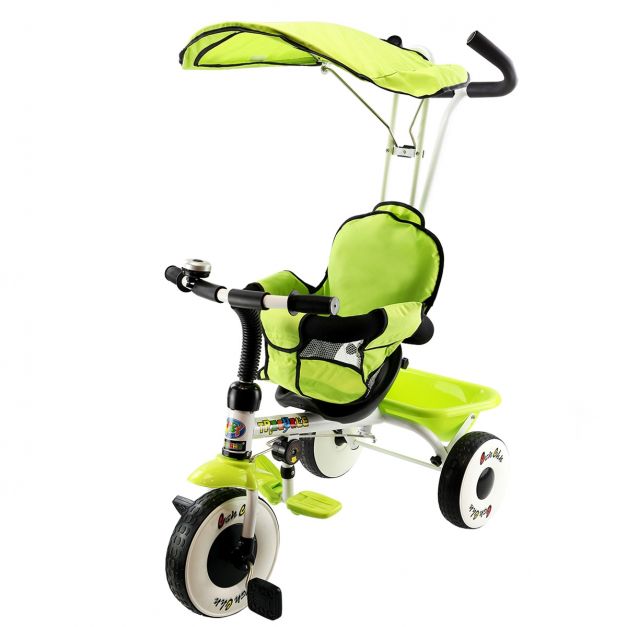 Tricycle Enfant/Bébé Evolutif avec Auvent Pliable et Arceau de Sécurité  Roues Silencieuses Vert/Rouge - Costway