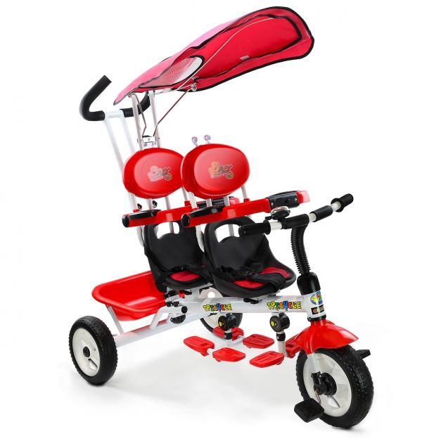 Tricycle Evolutif avec 3 Roues 2 Places pour Bébé de 18 Mois à 36 Mois  Rouge/Vert - Costway