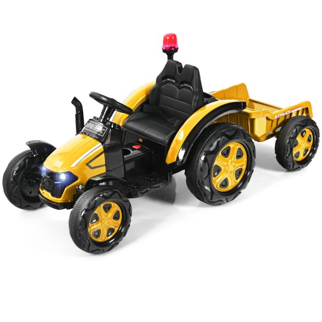 Tracteur pour Enfants 3-8 Ans Tracteur Electrique avec 2 Choix de Vitesse  et Chargeuse Marche Avant et Arrière Jaune - Costway