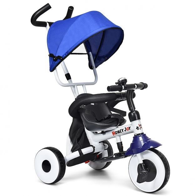 Tricycle Vélo 4 en 1 Évolutif Pliable pour Enfants de 1 à 5 Ans Capacité  25kg en Acier PVC ABS, 91x49,5x102,5cm, Bleu - Costway
