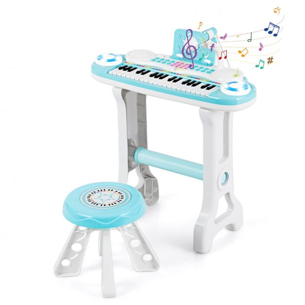 Clavier electronique piano pour enfants 37 touches-4 effets de percussion-8  instruments,microphone, lumière 18 mois + bleu - Conforama
