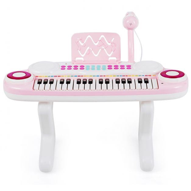 Clavier de Piano Electronique à 37 Touches pour Enfants Jouet Educatif  Portable avec Lumière Rythmique Rose - Costway