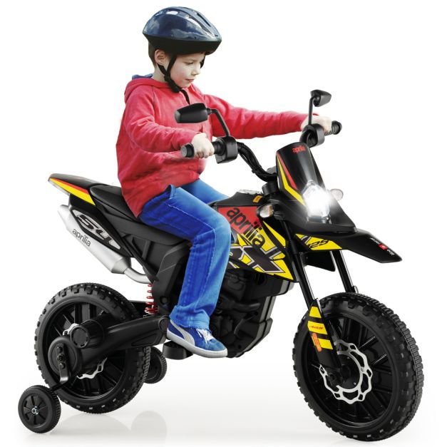 Moto Électrique pour Enfant 3 à 8 Ans avec Musique et Bleutooth Vitesse 5,5  - 6 km/h Batterie 12V Inclus Charge 30 KG Rouge+Blanc - Costway
