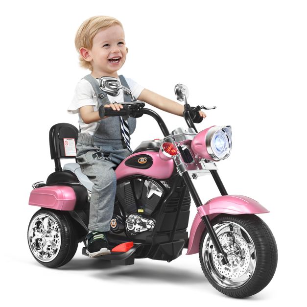 Moto Électrique Scooter 3 Roues pour Enfants 6V 3 Km/h Effet Sonore et  Lumineux 3 Ans + Style de Chopper Rose Pâle - Costway