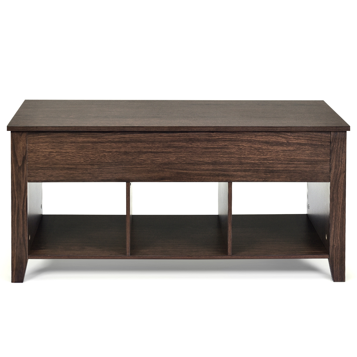 Costway Table Basse avec Plateau Relevable Marron Table de Salon Carré avec Trois Compartiments Design Contemporain 