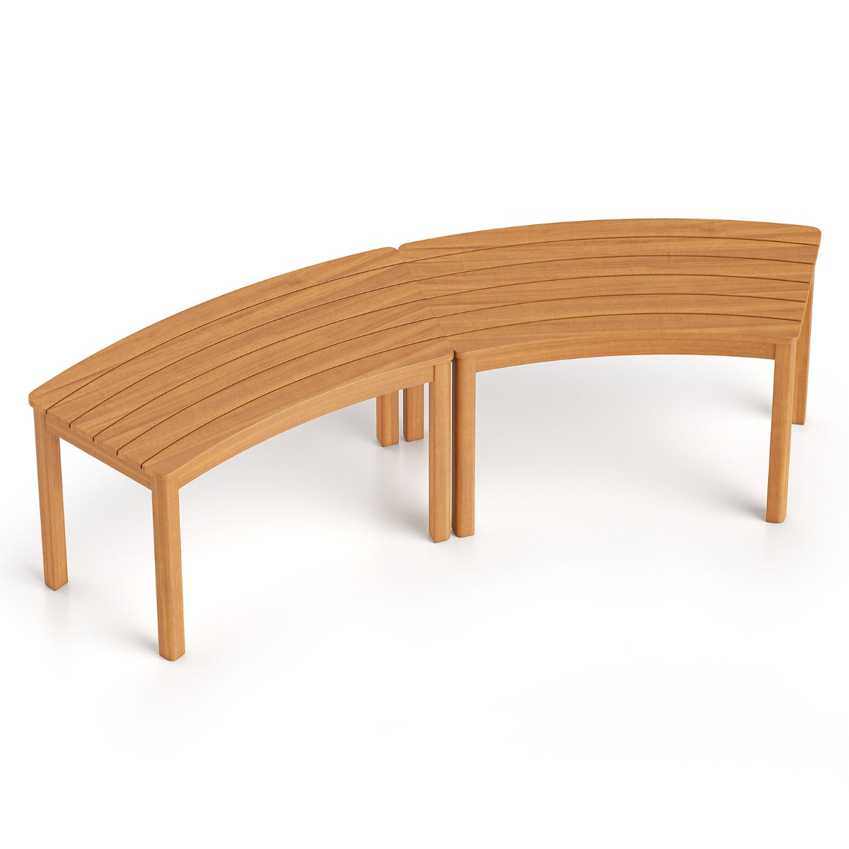 Costway Lot de 2 Bancs d'Extérieur Incurvés en Bois d'Acacia Banc de Jardin sans Dossier pour Foyer avec Capacité de Charge de 360 kg pour Véranda