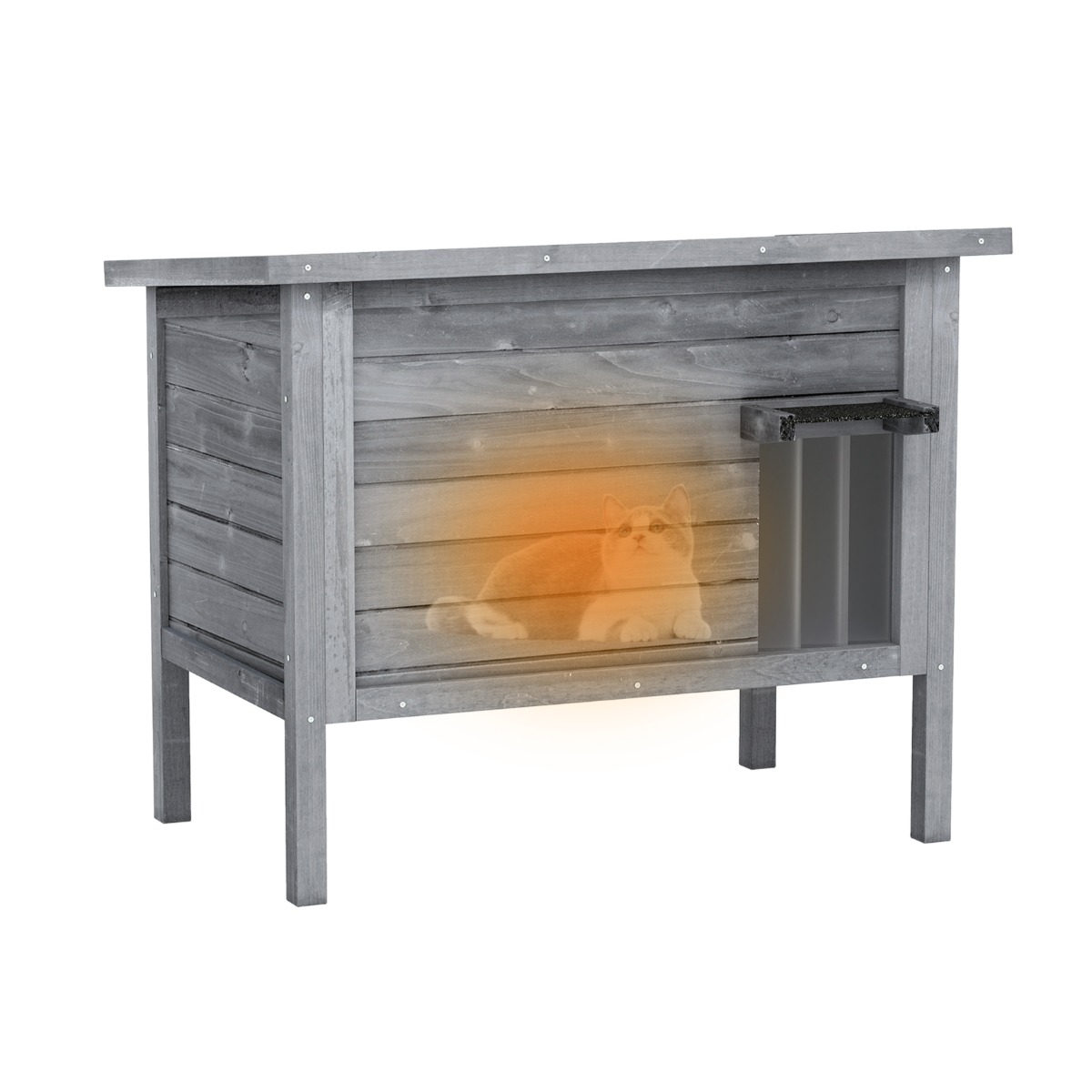 Costway Maison d'Extérieur Isolée pour Chat pour l'Hiver en Bois Résistante Aux Intempéries Isolation en Mousse Toit en Asphalte Ouvrable Gris
